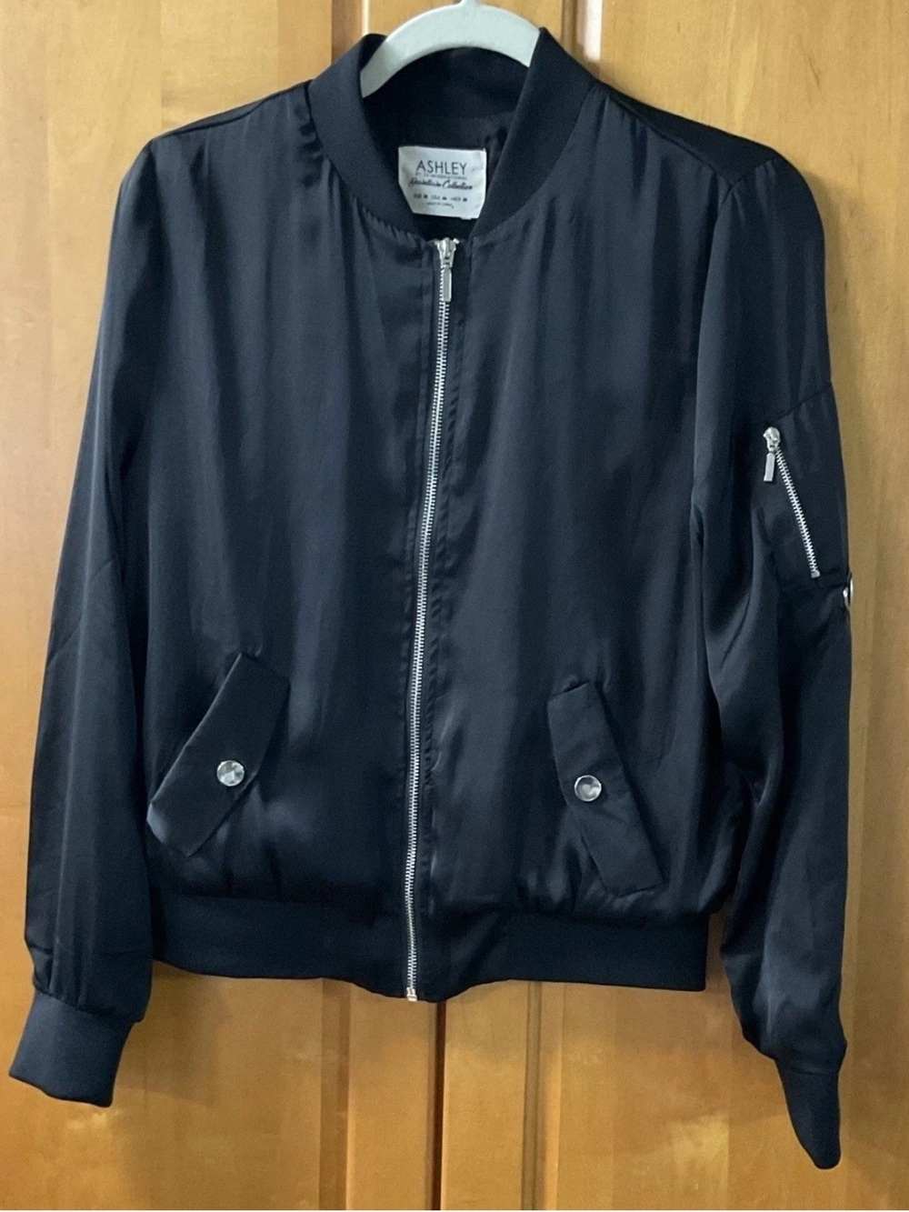 Ashley By 26 International Black Bomber Jacket with Zip Pocket